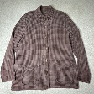 Focus Women's Cardigan Sweater Button Front Waffle Knit Pockets Lagenlook‎ L